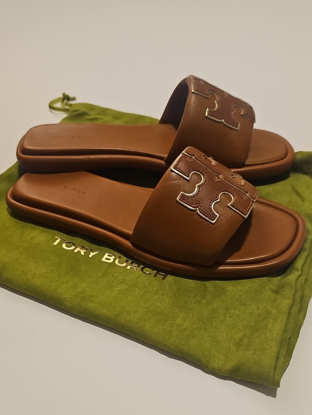 Tory Burch Bourbon Miele / Gold Slide Sandals - Picture 4 of 5